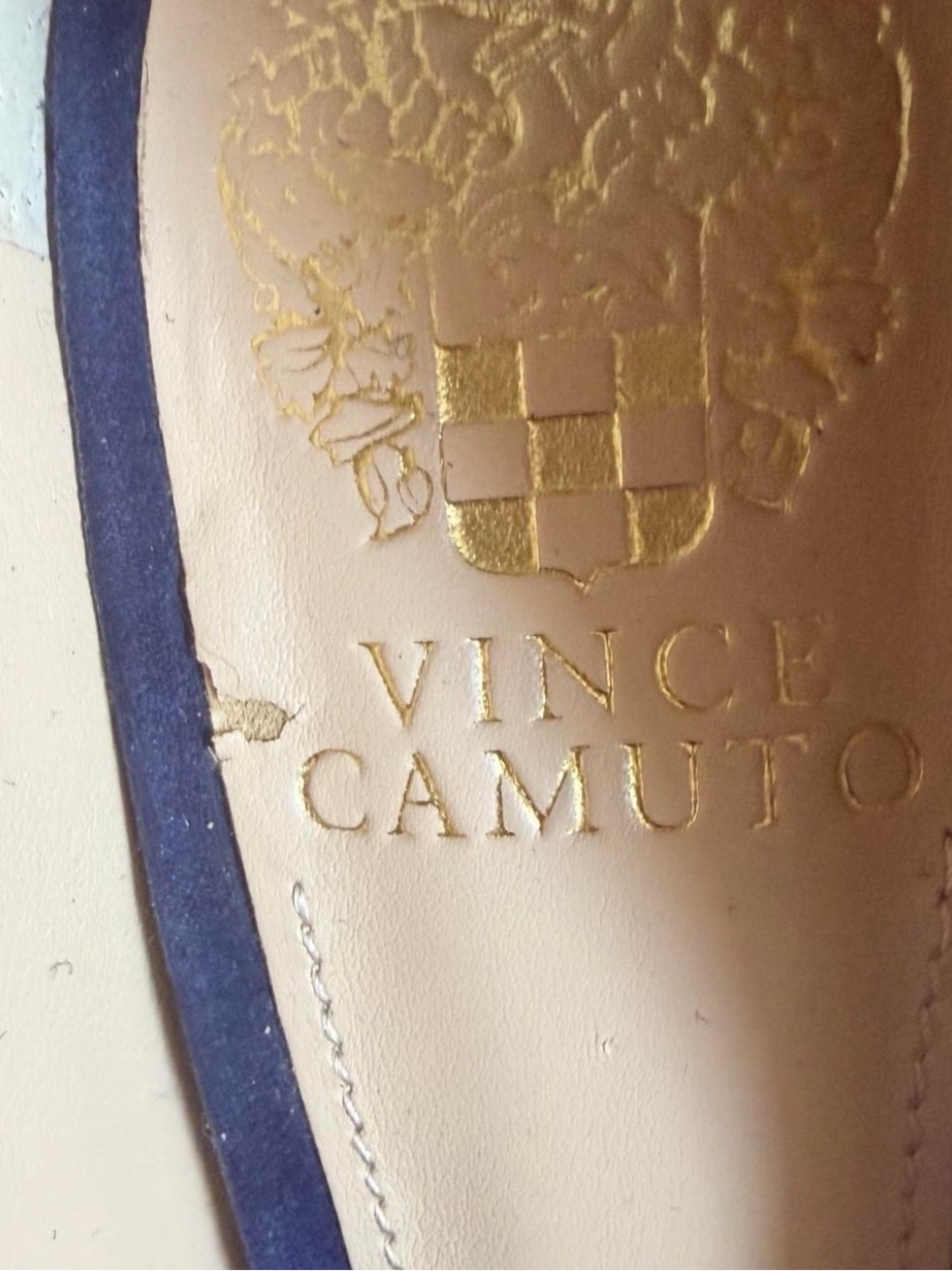 Vince Camuto Navy Suede Block Heel Pumps with Gold Accent - Picture 5 of 8